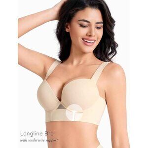 Beige Longline Deep Plunge Underwire Bra 38D